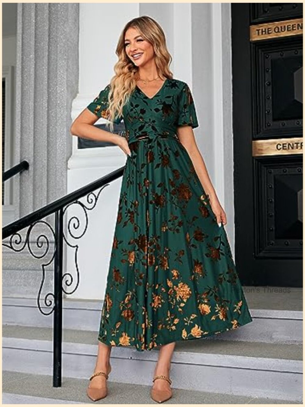 Velvet V Neck Maxi Dress Short Sleeve Empire Waist Formal Wedding Guest - Picture 5 of 6
